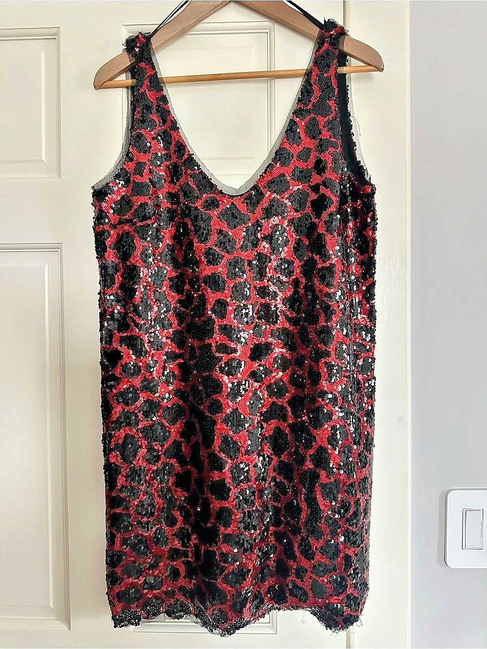 ZARA Sequin Animal Print Mini Dress in Black & Red Like New